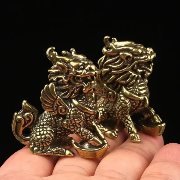 Antique Bronze Qilin Statue Pair Copper