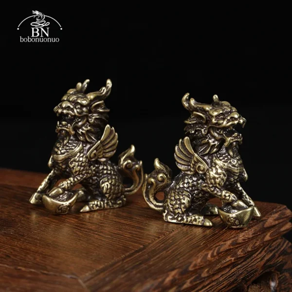 Antique Bronze Qilin Statue Pair Copper