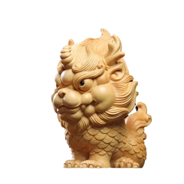 Miniature Wooden Qilin Carving Ornament Gift