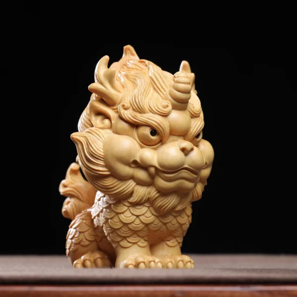 Miniature Wooden Qilin Carving Ornament Gift