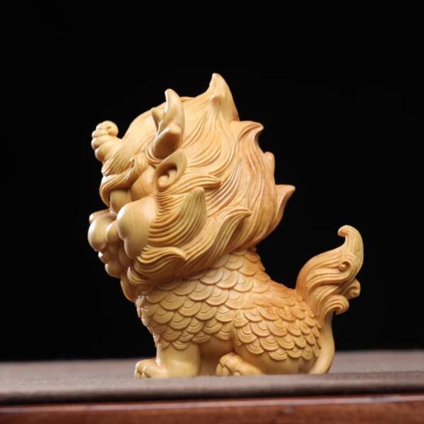 Miniature Wooden Qilin Carving Ornament Gift