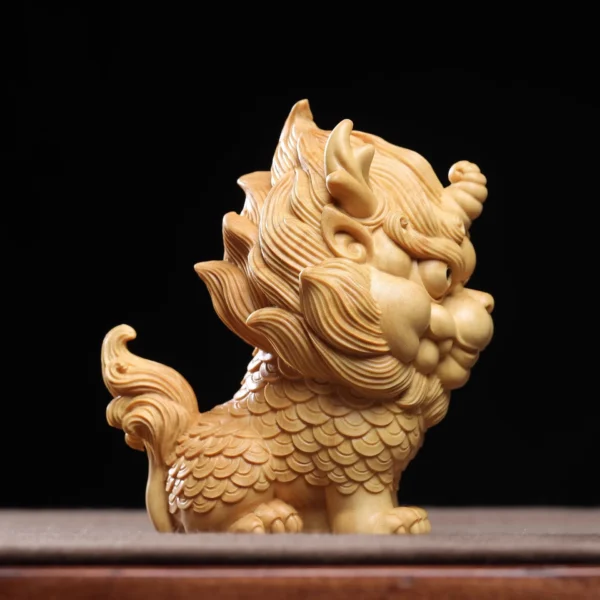 Miniature Wooden Qilin Carving Ornament Gift