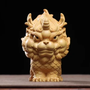 Miniature Wooden Qilin Carving Ornament Gift